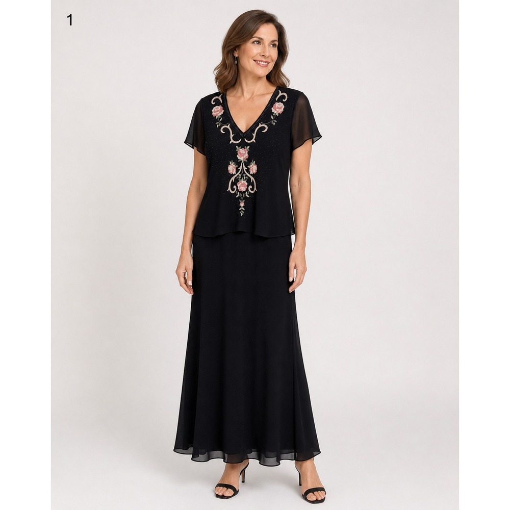 Vintage 90s Positive Attitude Dress Womens 12 Black Embroidered Beaded Romantic